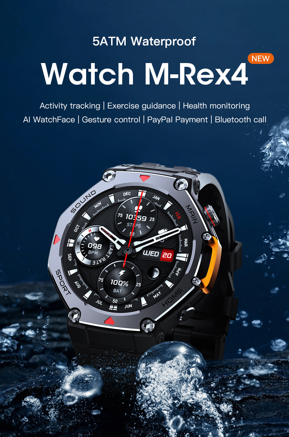 5ATM Waterproof  Smart Watch C - đánh giá và giá Smartwatch M Active
