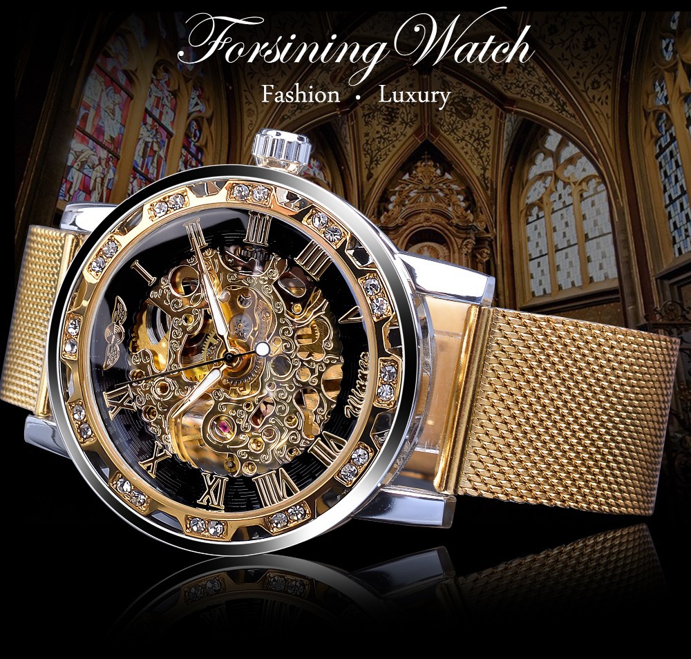 Forsining Men's Skeleton Mecha - đánh giá và giá Stainless Mesh Band