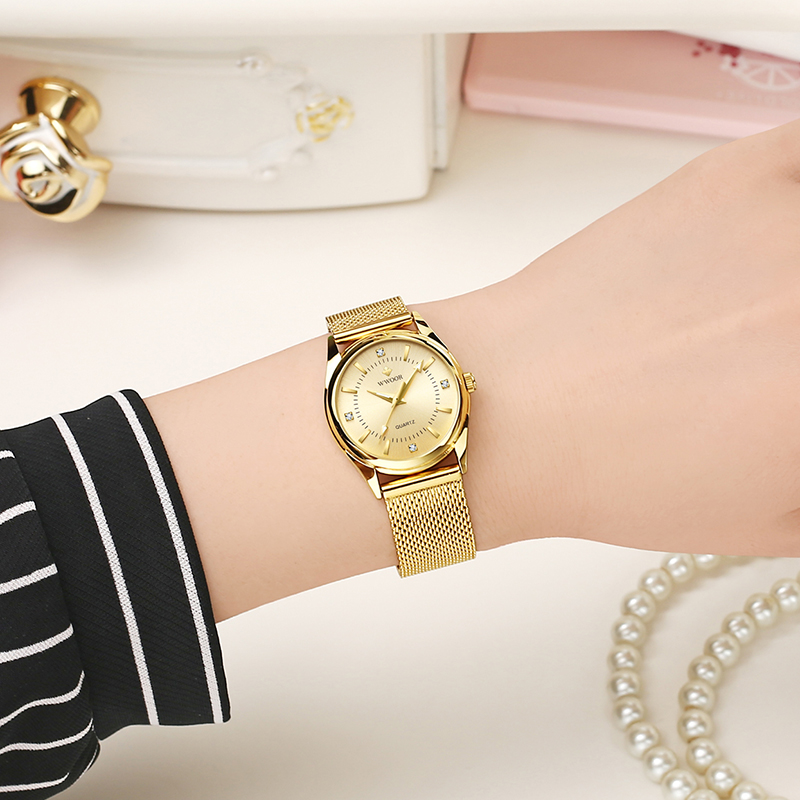 WWOOR Luxury Brand Dress Gold  - đánh giá và giá Stainless Mesh Band