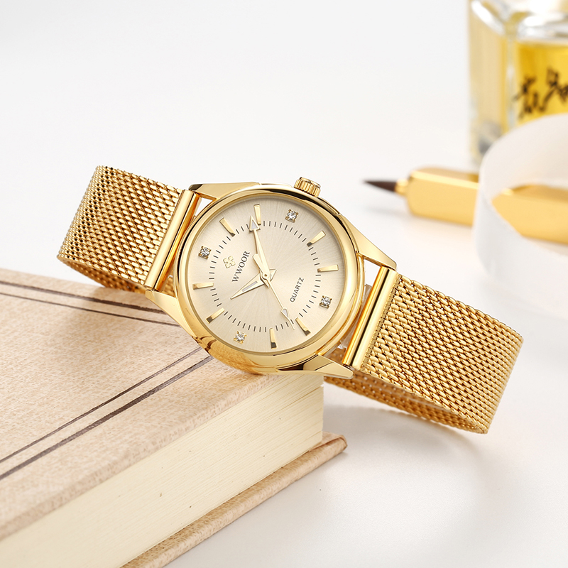 WWOOR Luxury Brand Dress Gold  - đánh giá và giá Stainless Mesh Band