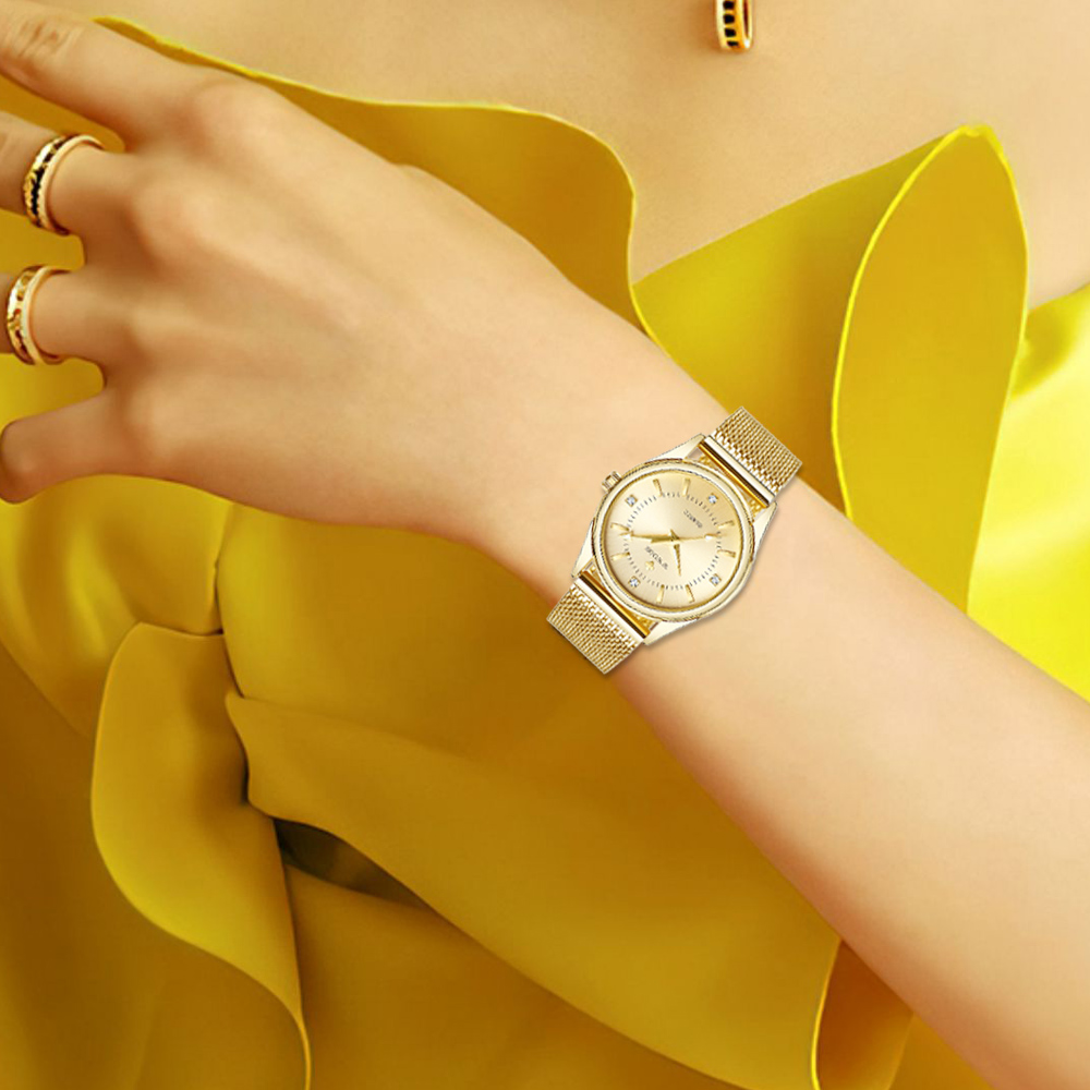 WWOOR Luxury Brand Dress Gold  - đánh giá và giá Stainless Mesh Band